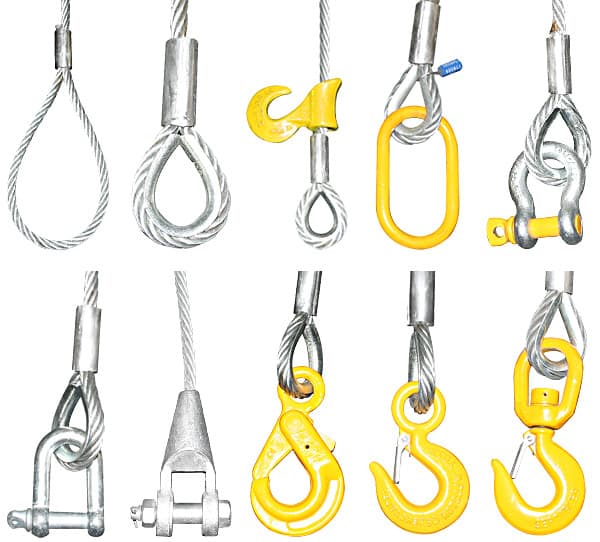 Wire rope slings with various end terminations