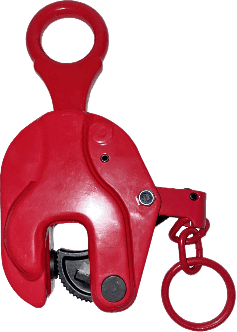 Vertical plate lifting clamp with cam-locking lever, labelled