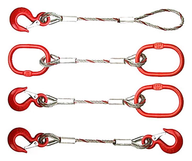 Single-part wire rope slings with hook, master-link and soft-eye terminations